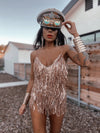 Festival Sequin Fringe Gold Bodysuit Romper Diamond Bachelorette Cowgirl Dress Fringe  Dress Rave Outfit Engagement Photoshoot