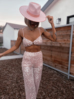 Western Disco Diamond Pink Sequin Fringe Pants Set Cowgirl Rave Bachelorette Outfit Pink Costume