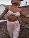 Western Disco Diamond Pink Sequin Fringe Pants Set Cowgirl Rave Bachelorette Outfit Pink Costume