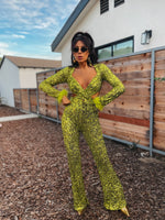 Green Disco Sequin Jumpsuit Festival Cut Out Jumpsuit Disco 70s Inspired Retro Jumpsuit Festival Rave Party Neon Sequin Cowgirl Costume
