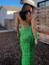 Western Crochet Cowboy Green Knit Fringe Rave Set Bachelorette Outfit Fringe Sequin Flare Pants Cowgirl Costume