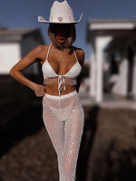 Bachelorette Western Sequin Pants Set Country Festival Cowgirl Outfit Western Bell Bottom Pants Fringe Disco Outfit