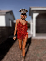 Red Cowgirl Fringe Bodysuit Festival Outfit Space Cowboy Cheeky Sequin Fringe Pants Outfit Bachelorette Party Outfit Era1989 Inspired