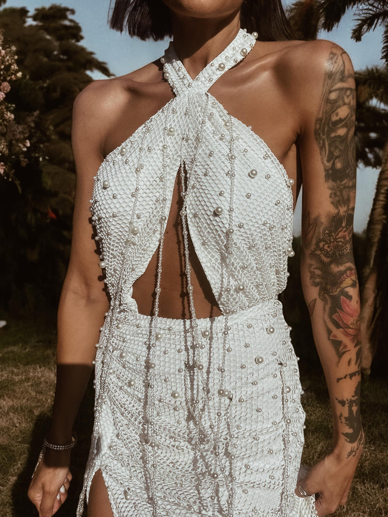 Boho Bridal Pearl Fringe Beach Wedding Gown Bachelorette Party Dress Western Bride Gypsy Bohemian Festival Outfit Boho Bridal Pearl Fringe Beach Wedding Gown Bachelorette Party Dress Western Bride Gypsy Bohemian Festival Outfit