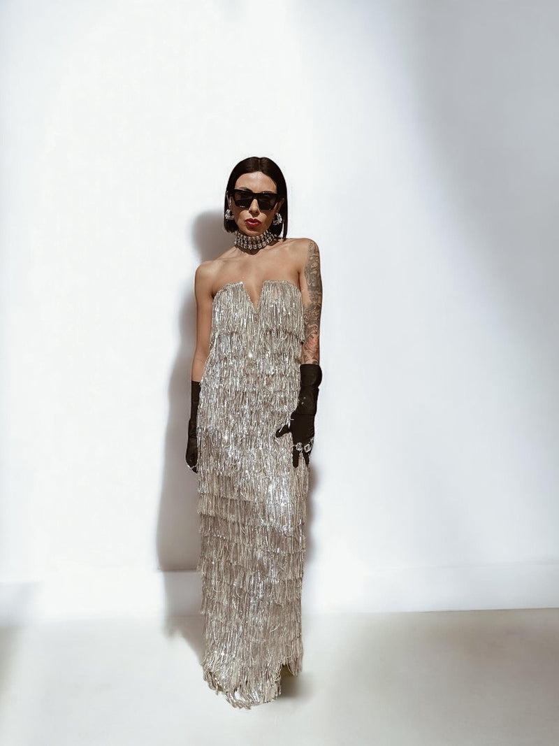 Silver Sequin Fringe Disco Dress, Studio 54 Outfit, Bachelorette Party Gypsy Tale Silver Sequin Fringe Disco Dress, Studio 54 Outfit, Bachelorette Party Gypsy Tale