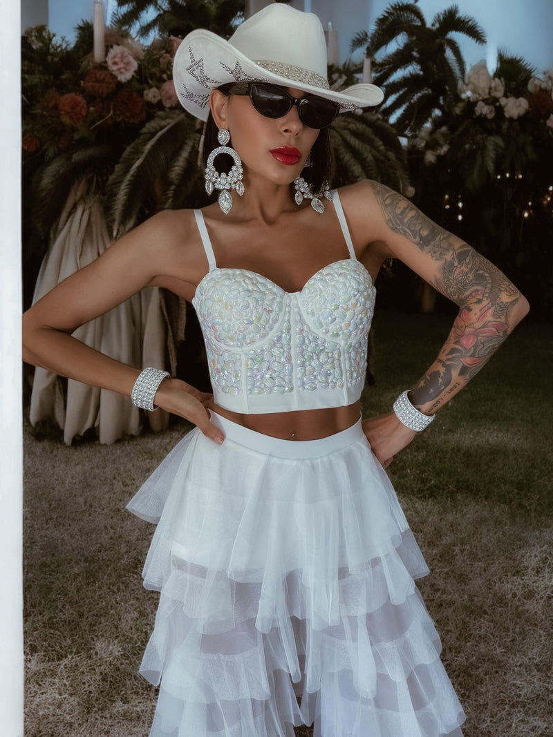 White Diamond Western Corset, White Cowgirl Bustier Top, Diamond Bache Gypsy Tale White Diamond Western Corset, White Cowgirl Bustier Top, Diamond Bache Gypsy Tale