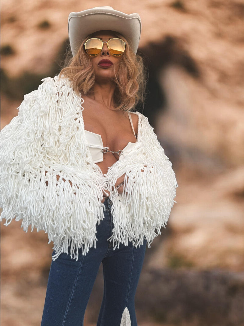 Shaggy Western Fringe Coat, Knit Fringe Festival Jacket, Western