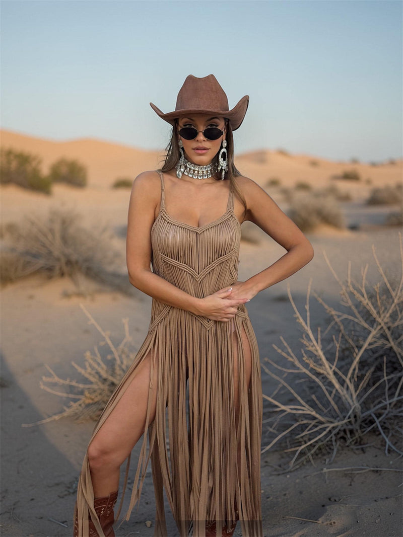 Brown Macrame Like Fringe Festival Dress, Cowgirl Fringe Dress, Western Festival Fringe Top, Macrame Goddess Dress, Cowgirl Festival Dress Brown Macrame Like Fringe Festival Dress, Cowgirl Fringe Dress, Western Festival Fringe Top, Macrame Goddess Dress, Cowgirl Festival Dress