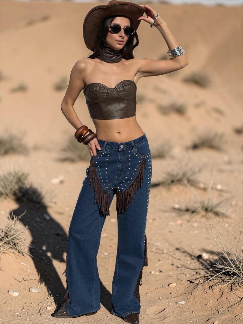 Fringe Denim Chaps, Fringe Flared Cowgirl Pants, Fringe Festival