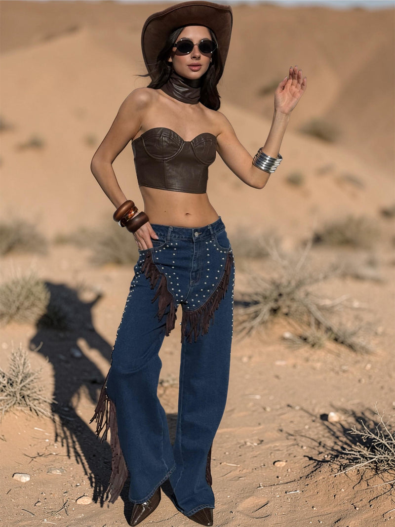 Fringe Denim Chaps, Fringe Flared Cowgirl Pants, Fringe Festival