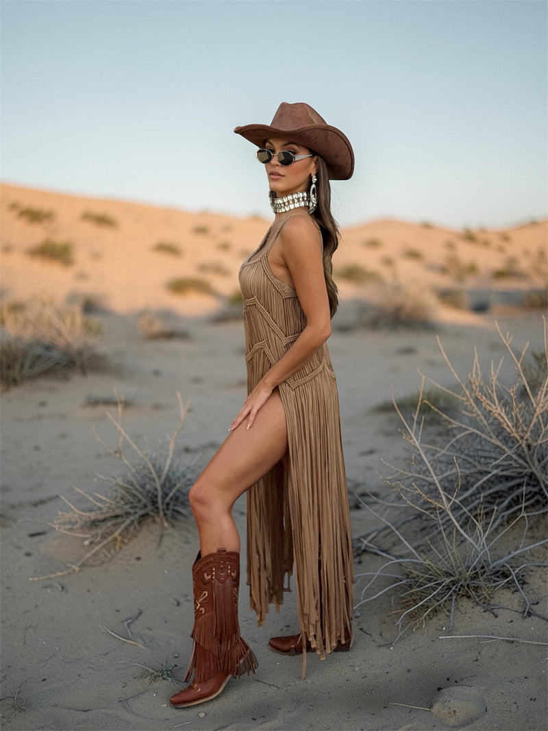 fringe brown dress Joanne Maxi Dress