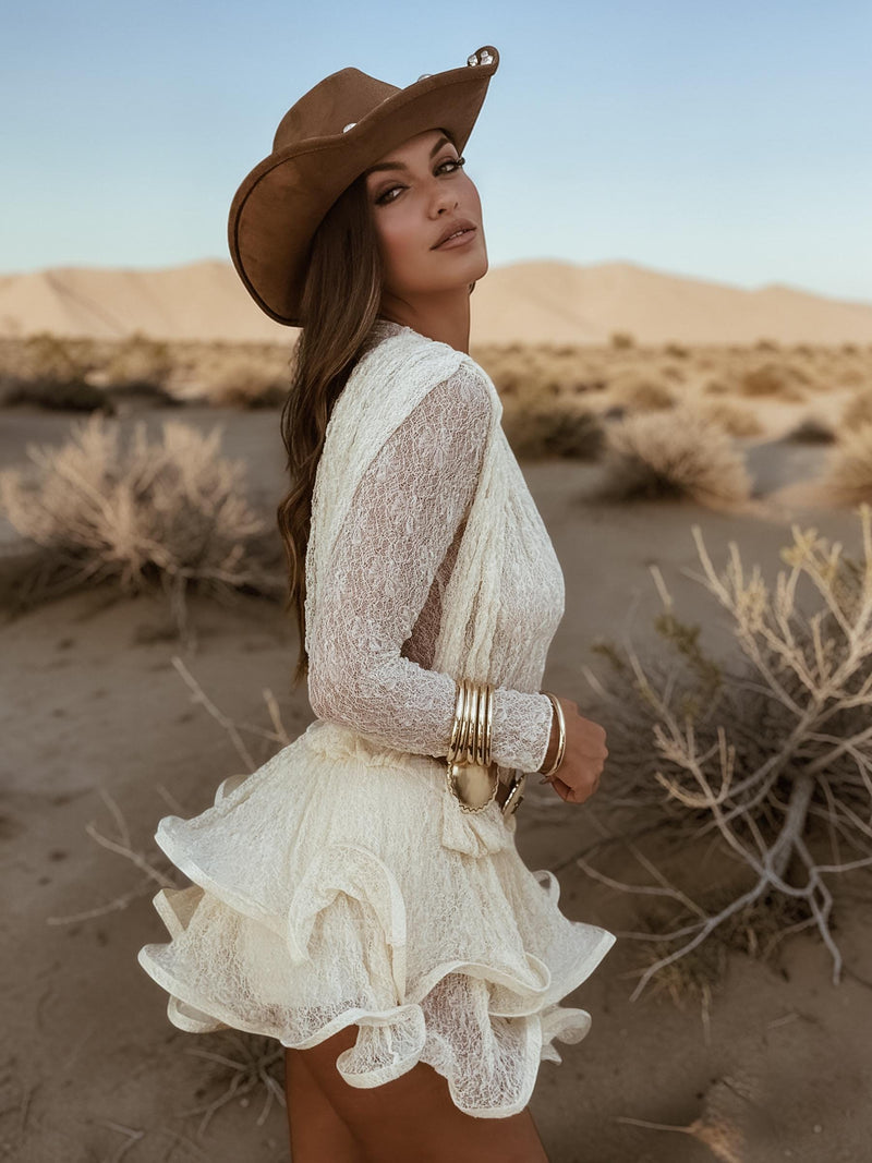 festival mini dress Boho Knit Bridal Dress, Festival Mini Dress, Lace Romantic Boho Dress,  Wedding Party Western Dress,Bachelorette Party Outfit Elopement Dress