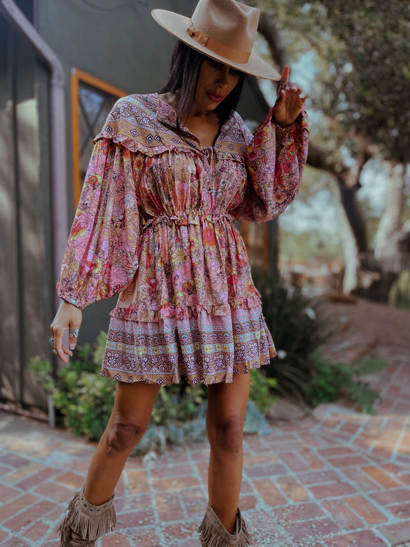 Bohemian Romantic Dress, Boho Mini Western Dress, Floral Bohemian Dres – Gypsy Tale