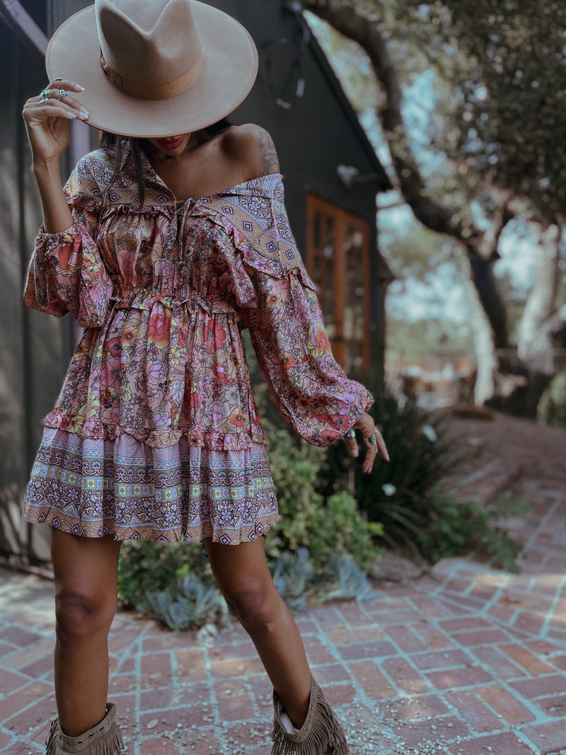 Bohemian Romantic Dress, Boho Mini Western Dress, Floral Bohemian Dres – Gypsy Tale