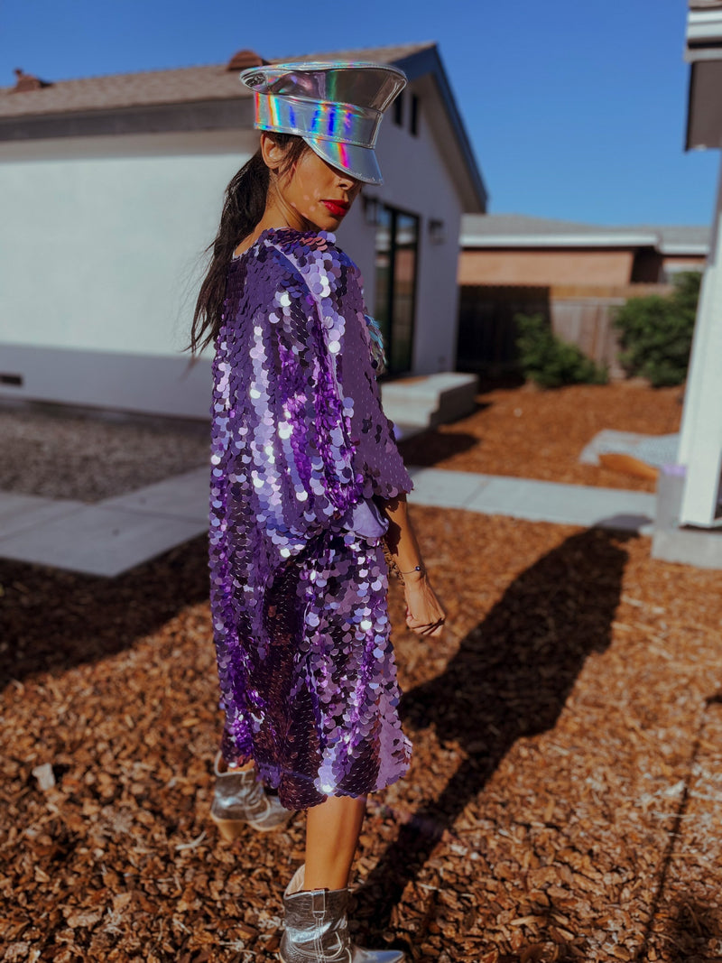 Rave Festival Lilac Sequin Disco Kimono Coat