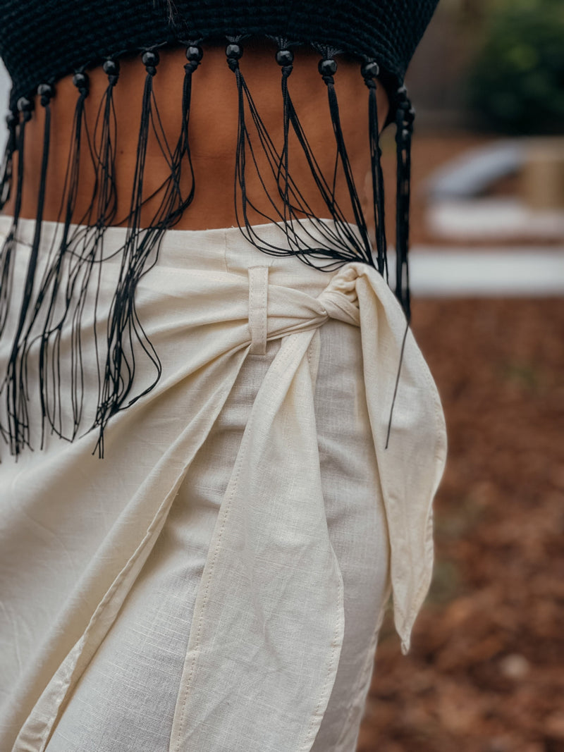 Bohemian Cotton Wrap Midi High Slit Skirt