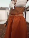 Cotton Linen Blend Waist Tie Bohemian Midi Skirt