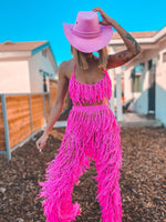 Western Crochet Pink Cowgirl Knit Fringe Rave Set