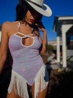 Cowgirl Lavender Fringe Bodysuit