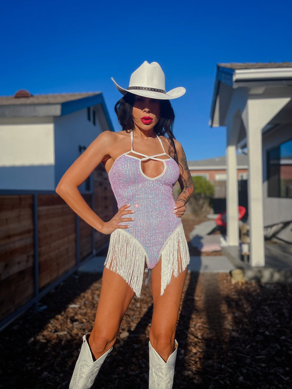 Cowgirl Lavender Fringe Bodysuit