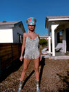 Festival Sequin Fringe Silver Rainbow Bodysuit Romper