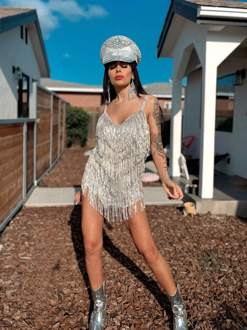 Sequin Fringe Silver Mini Dress