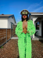 Neon Green Mesh Fringe Rave Kimono