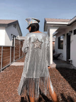 Silver Western Fringe Sequin Star Kimono