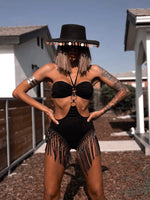 Suede Western Fringe Cowgirl Beaded Bodysuit