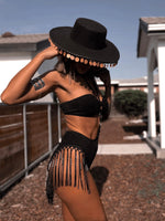 Suede Western Fringe Cowgirl Beaded Bodysuit