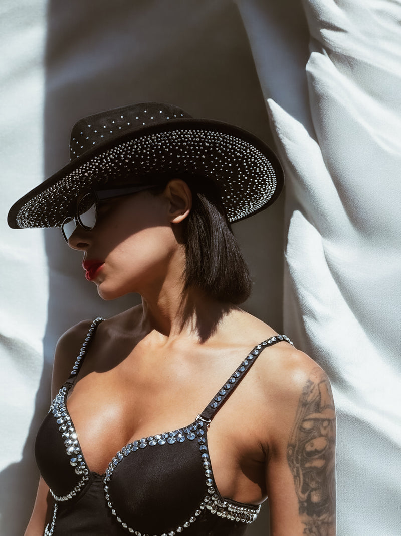 Rhinestone Diamond Denim Cowboy Hat, Western Glam Cowboy Hat, Diamond Embellished Festival Hat, Bling Shiny Cowgirl Hat, Bachelorette Hat