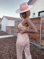 Western Disco Diamond Pink Sequin Fringe Pants Set Cowgirl Rave Bachelorette Outfit Pink Costume