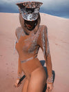 Crystal Fringe Rave Bodysuit Festival Diamond Playsuit Futuristic Cosmic Space Cowboy Costume Extreme Shine Steam Punk Outfit Burner Girl