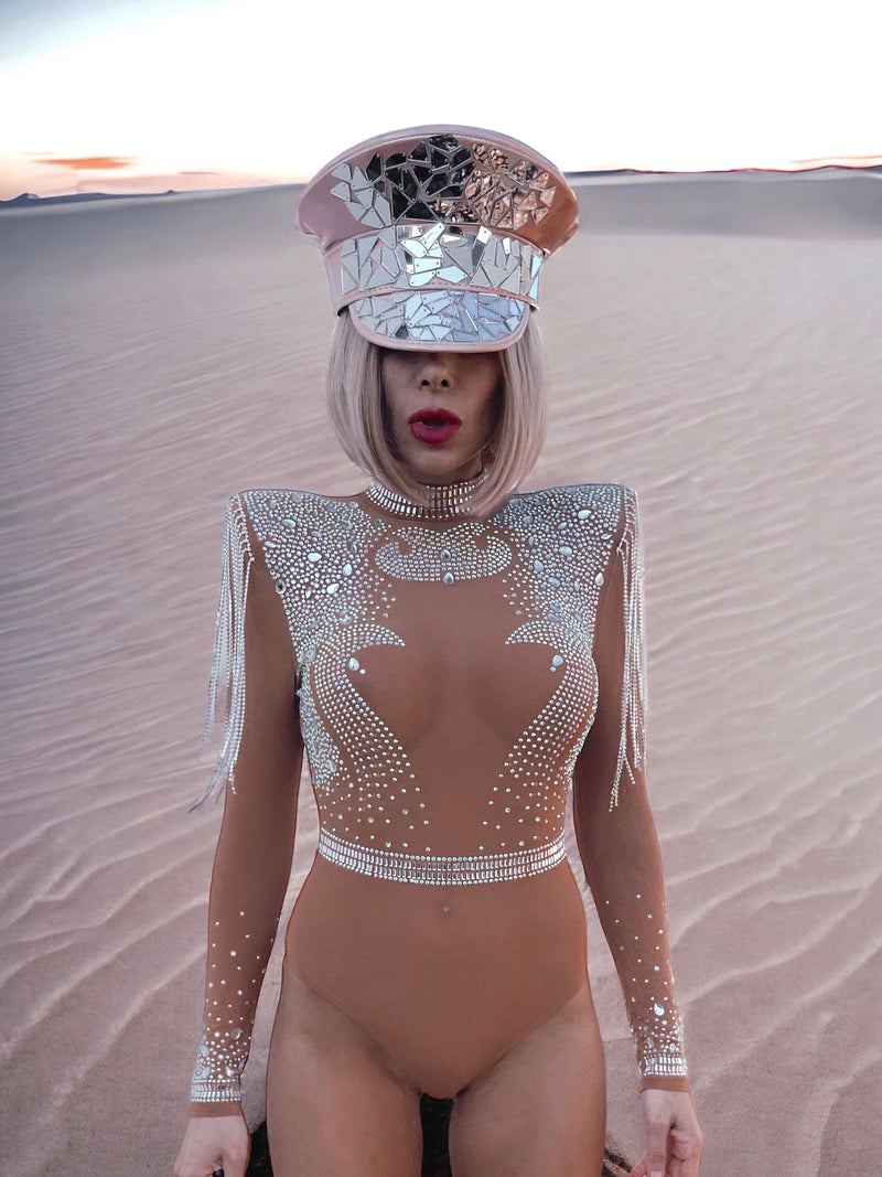 Crystal Fringe Rave Bodysuit Festival Diamond Playsuit Futuristic Cosmic Space Cowboy Costume Extreme Shine Steam Punk Outfit Burner Girl