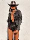 Fringe Denim Jacket, Rhinestone Fringe Jacket, Western Diamond Fringe Jacket, Country Girl Cowgirl Jacket, Barn Wedding Bridal Outfit
