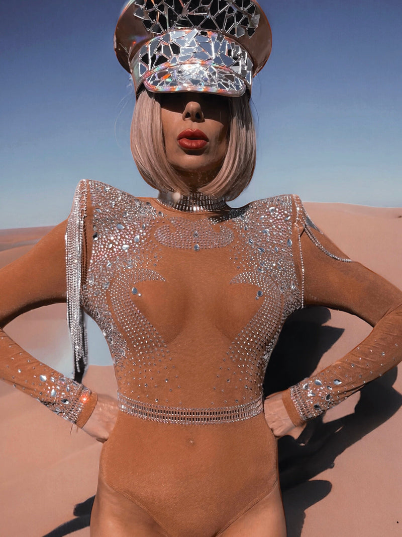 Crystal Fringe Rave Bodysuit Festival Diamond Playsuit Futuristic Cosmic Space Cowboy Costume Extreme Shine Steam Punk Outfit Burner Girl