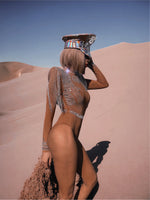 Crystal Fringe Rave Bodysuit Festival Diamond Playsuit Futuristic Cosmic Space Cowboy Costume Extreme Shine Steam Punk Outfit Burner Girl