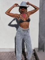 Festival Diamond Fringe Pants, Rhinestone Fringe Western Jeans, Country Western Cowgirl Denim, Bridal Diamond Pants, Denim Bride