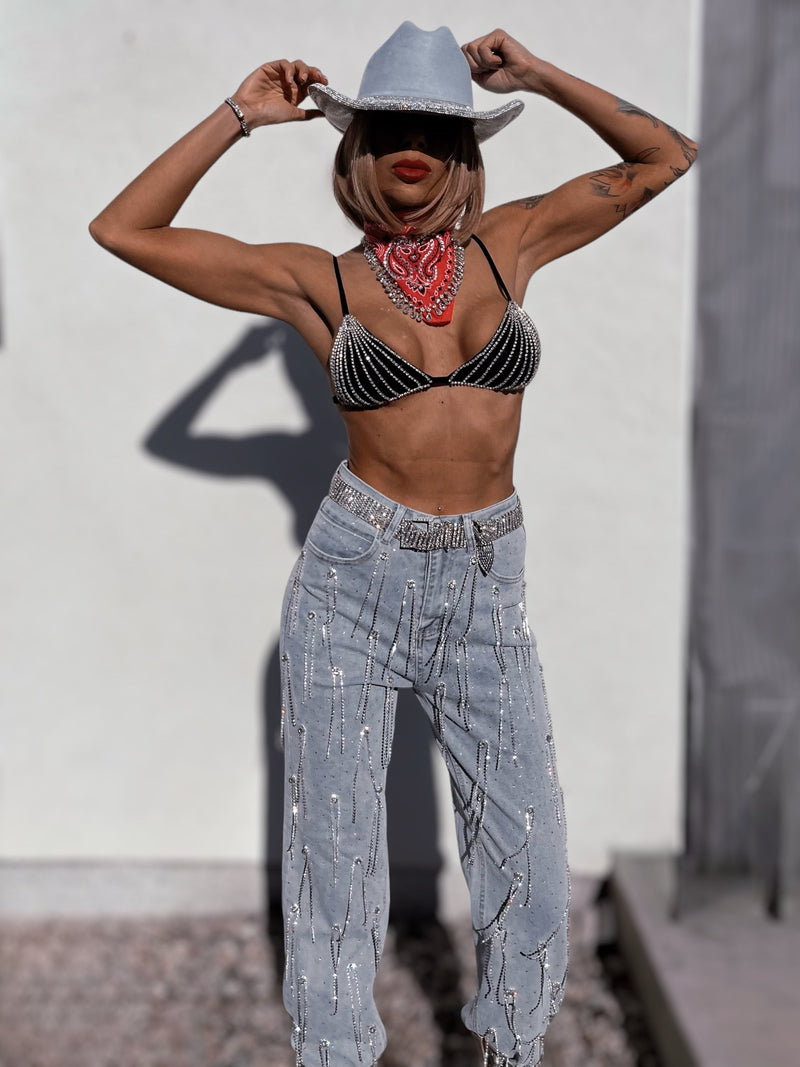 Festival Diamond Fringe Pants, Rhinestone Fringe Western Jeans, Country Western Cowgirl Denim, Bridal Diamond Pants, Denim Bride