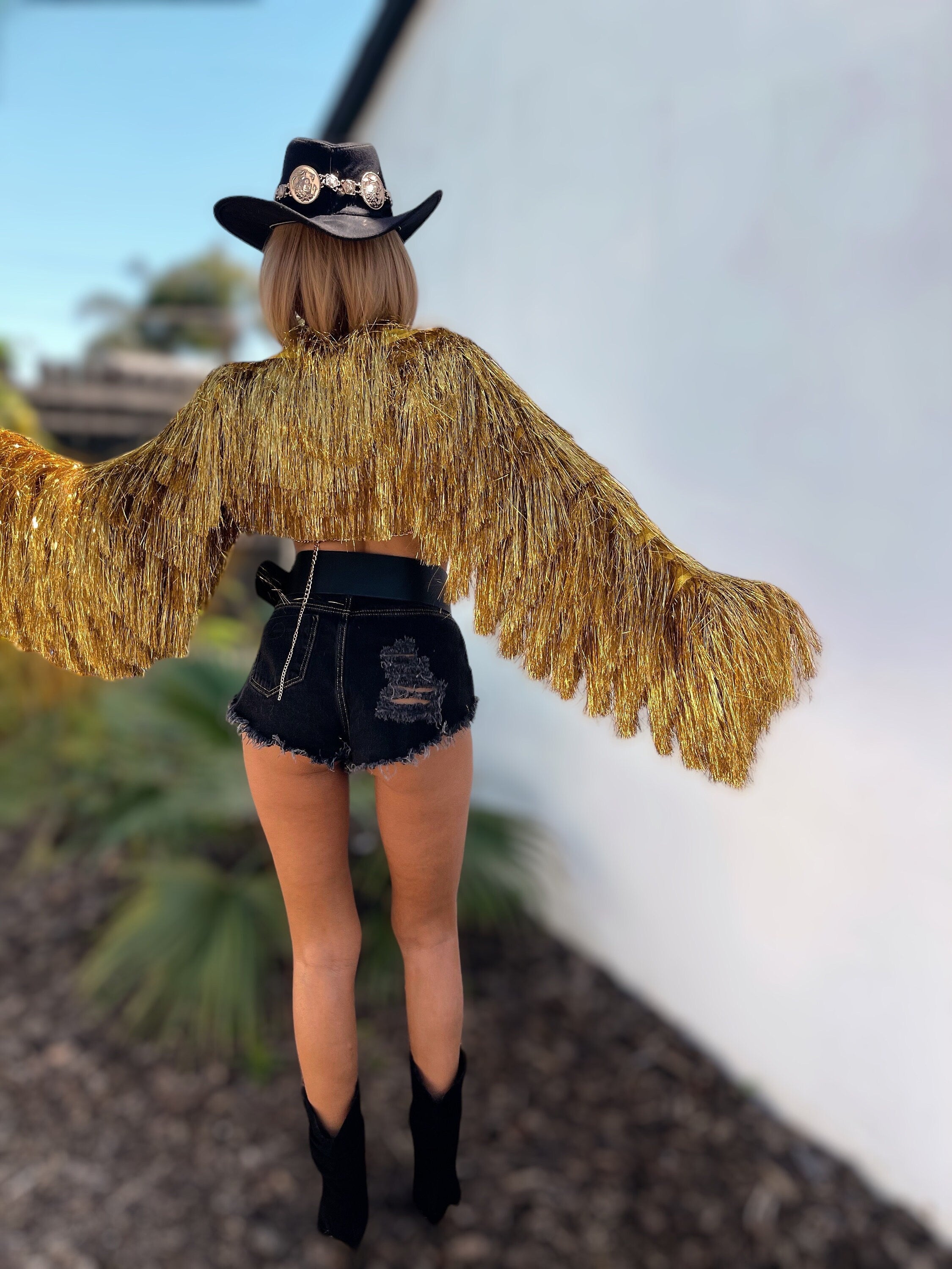 Gold Fringe Festival Jacket, Tinsel Festival Jacket, Cowgirl Outfit, Disco Gold Jacket, Fringe Country Top, Era Inspired Jacket, Western Top Gold Fringe Festival Jacket, Tinsel Festival Jacket, Cowgirl Outfit, Disco Gold Jacket, Fringe Country Top, Era Inspired Jacket, Western Top