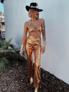 Western Gold Sequin Cowgirl Costume, Festival Sequin Pants Set, Bachelorette SpaceCowboy Outfit, Country Girl Outfit, Golden Festival Outfit