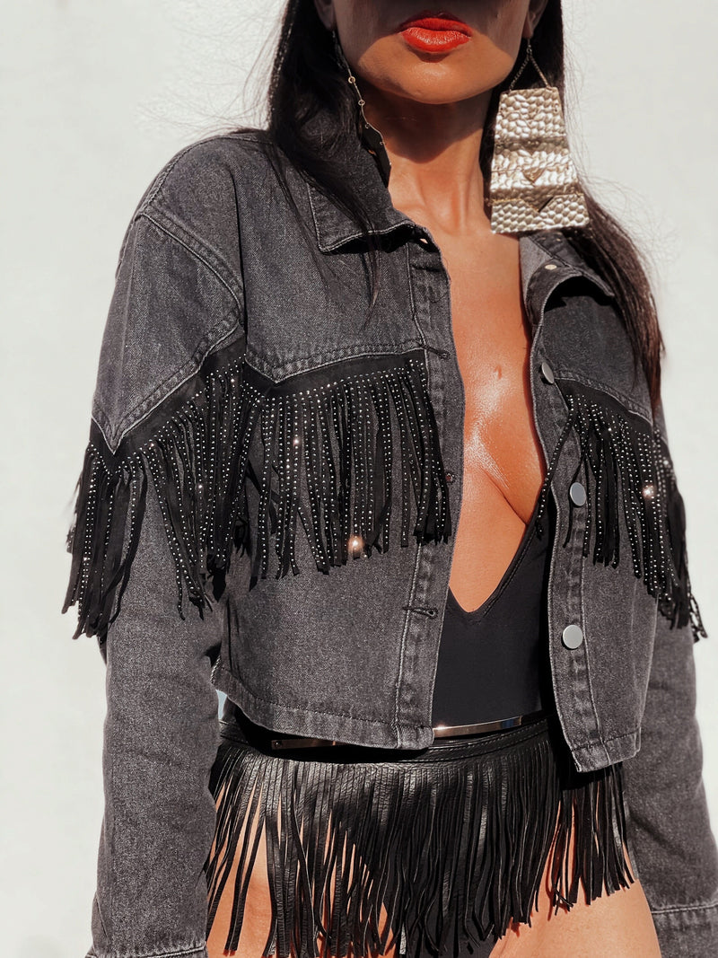 Diamond fringe denim jacket 2025