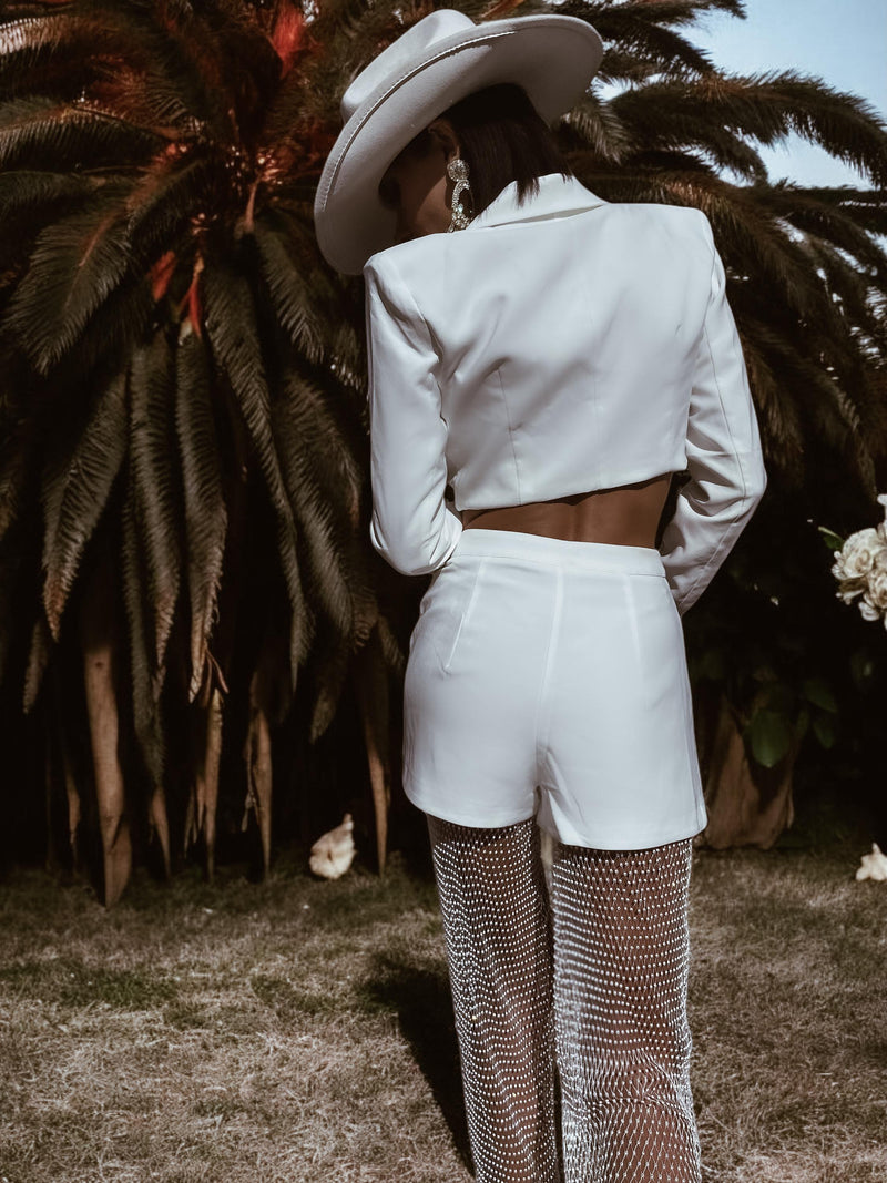 Diamond Bachelorette Party Blazer Set Cowgirl Bridal Pants Set Festival Clothing Western Barn Wedding White Set Party
