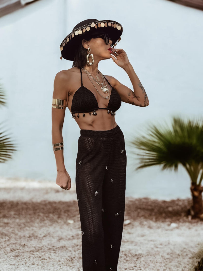 Western Crochet Cowboy Knit Gold Embellished Rave Set Bachelorette Outfit Fringe  Pants Cowgirl Costume Crochet Set