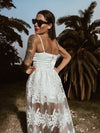 Boho Bridal Mini Wedding Party Gown With Detachable Train Bohemian Reception Dress Bachelorette Party Elopement Dress Fringe Dress Tulle