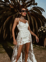 Boho Bridal Mini Wedding Party Gown With Detachable Train Bohemian Reception Dress Bachelorette Party Elopement Dress Fringe Dress Tulle