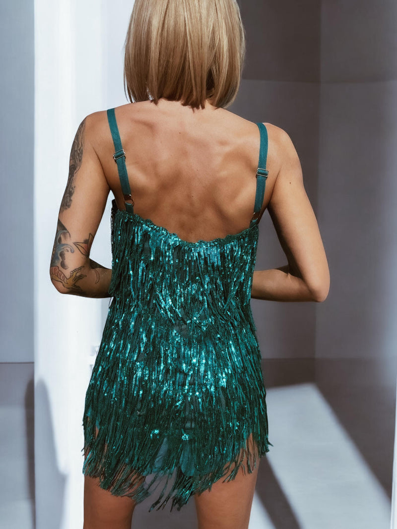 Teal Green Era Inspired Dress Rainbow Sequin Fringe Stage Dress Space Cowboy Cowgirl Outfit Bachelorette Party Festival Concert Dress