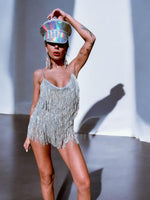 Festival Sequin Fringe Rainbow Bodysuit Romper Diamond Bachelorette Cowgirl Dress Fringe  Dress Rave Outfit Engagement Photoshoot