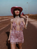 Western Cowgirl Sequin Fringe Skirt Set Space Cowboy Outfit Bachelorette Party Outfit Festival Outfit Halloween Disco Costume