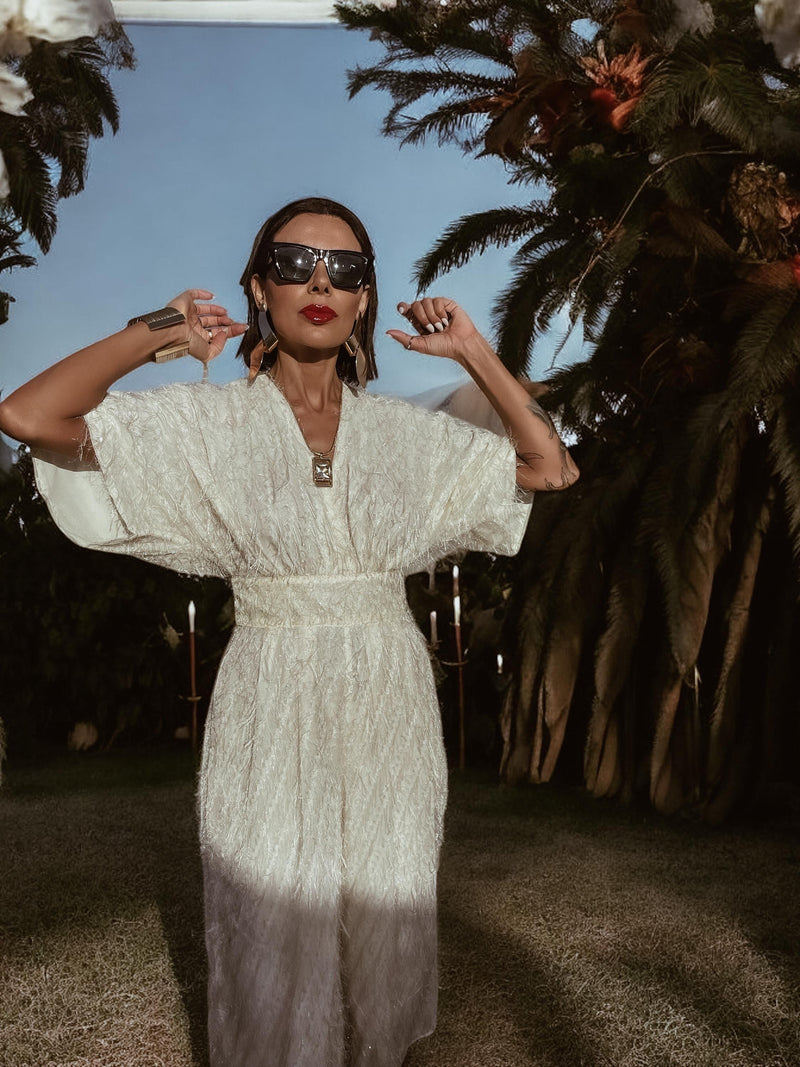 Boho Bridal Kimono Sleeve  Fringe Jumpsuit Bachelorette Party Outfit Wedding Reception Dress Festival Romper Bohemian Kimono Tulum Bali